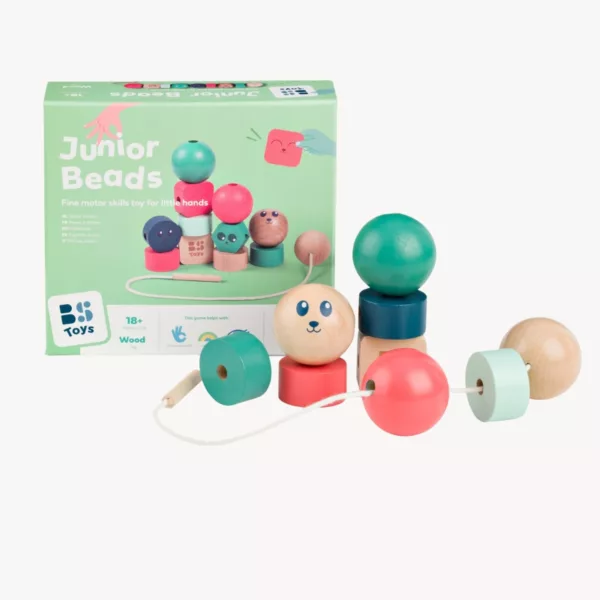 Комплект дървени мъниста с връв за нанизване – Монтесори игра BS Toys