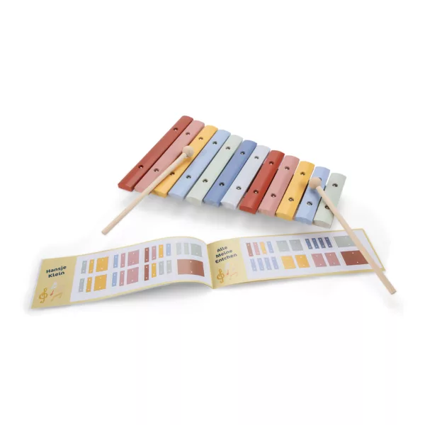 Дървен пастелен ксилофон с книжка за свирене и палки – музикална играчка