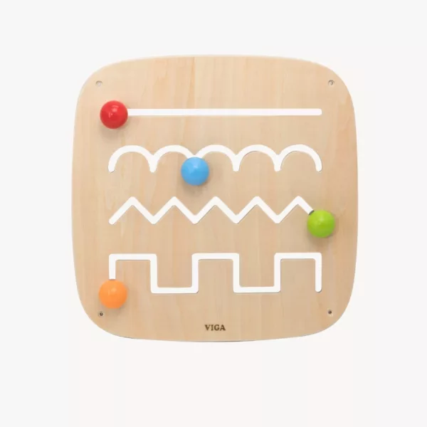 Дървен образователен стенен панел лабиринт VIGA Toys с различни траектории и топчета