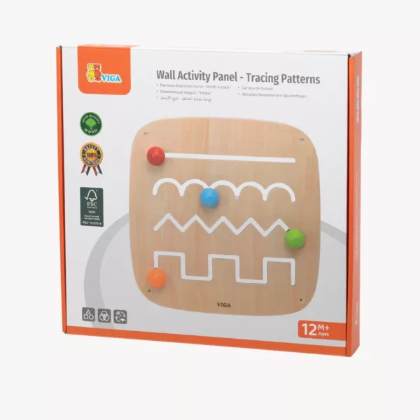 Кутия на дървен образователен стенен панел с лабиринт VIGA Toys за деца 12+ месеца