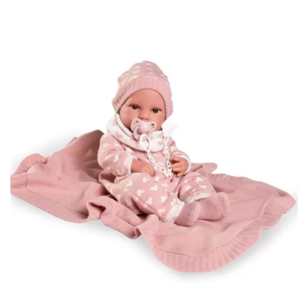 Реалистична кукла Бебе Ерика с розово одеялце и плетени дрешки – 42 см