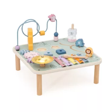 Сензорна музикална маса PolarB с различни пастелни музикални и моторни активности.