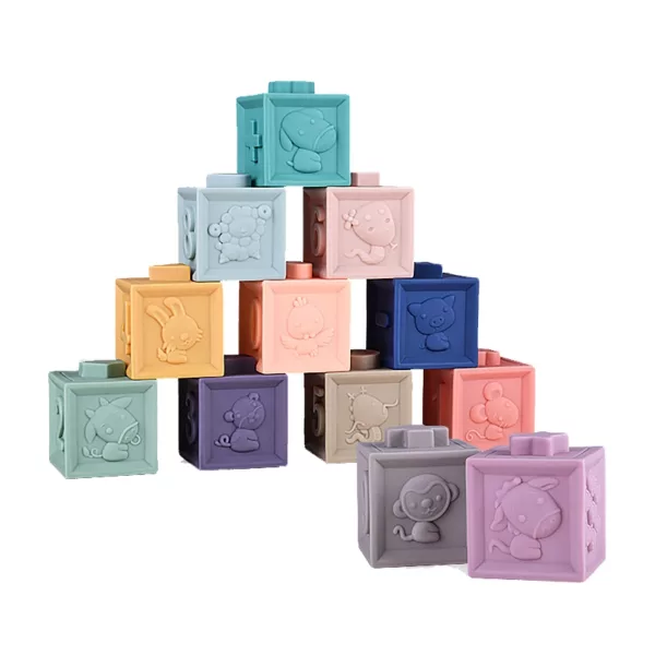 Пастелни сензорни кубчета за бебе с животни и числа – комплект 12 от Jolly Toy