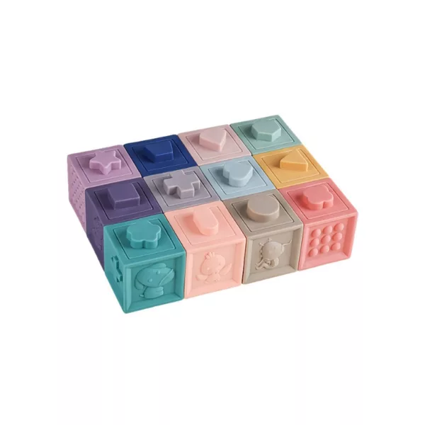 Комплект сензорни меки кубчета 12 елемента в пастелни цветове – Jolly Toy