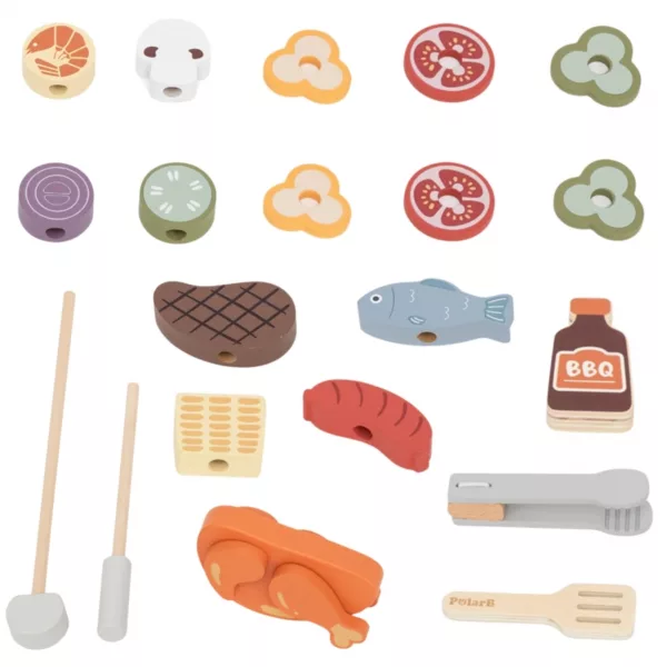 Аксесоари към дървен барбекю комплект PolarB – зеленчуци, месо, риба и BBQ сос