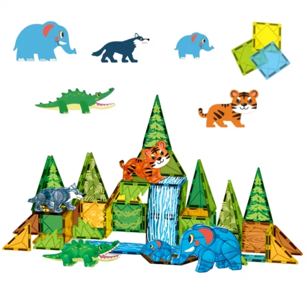 3D магнитен конструктор Джунгла с животни и зелени елементи за деца 3+
