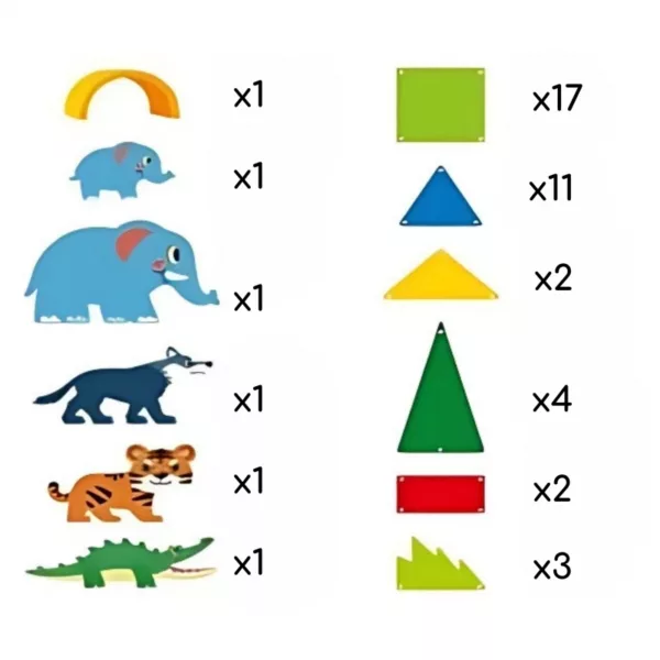 Съдържание на 3D магнитен конструктор Джунгла – фигури и магнитни плочки