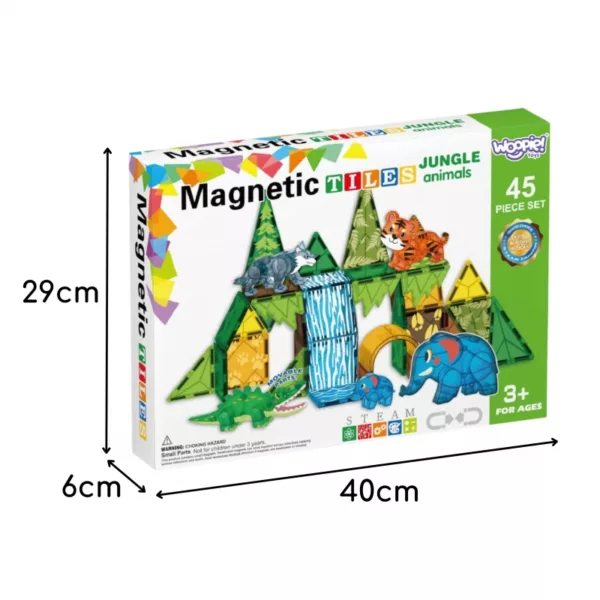 Кутия на 3D магнитен конструктор Джунгла 45 елемента с размери 40х29 см