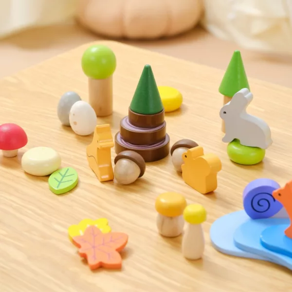 Дървен конструктор с горски животни и аксесоари за свободна игра Viga