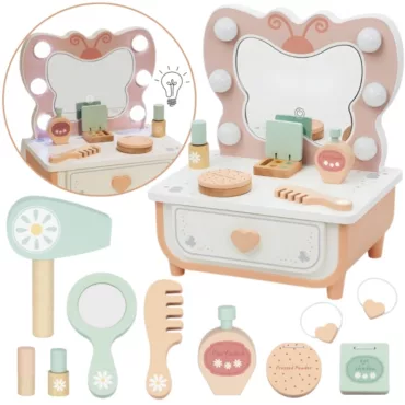 Детска дървена тоалетка Пеперуда с LED огледало и пълен комплект грим аксесоари