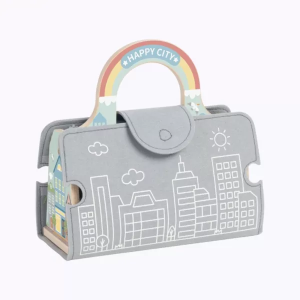 Преносимо куфарче с комплект за игра с колички – Щастливия град в сив цвят за деца 3+