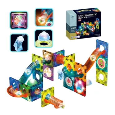 Магнитен светещ конструктор 49 части с прозрачни модули и аксесоари, STEM игра за деца