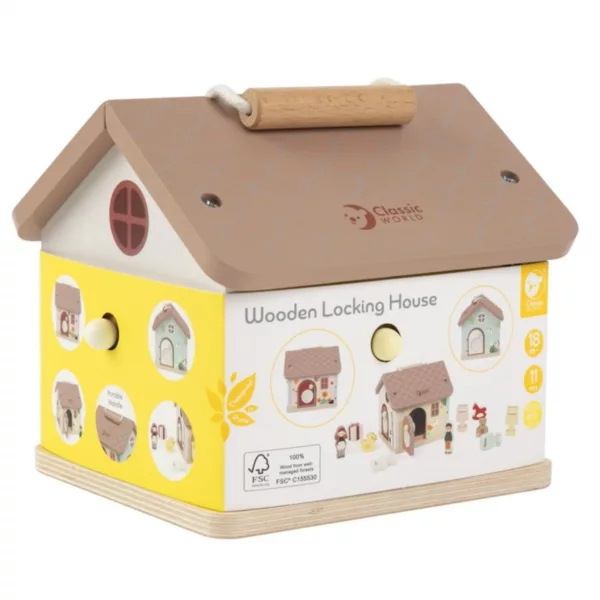 Опаковка на сензорна дървена къща с ключалки Classic World и аксесоари