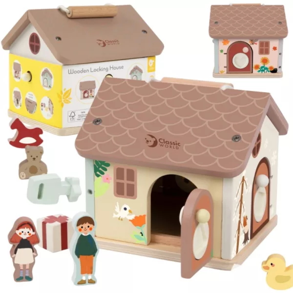 Сензорна дървена къща с ключалки Classic World и комплект дървени фигурки