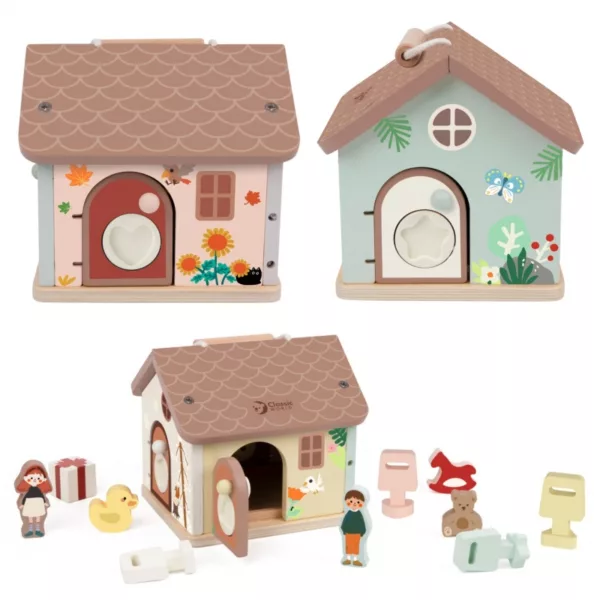 Три модела сензорна дървена къща с ключалки Classic World с аксесоари