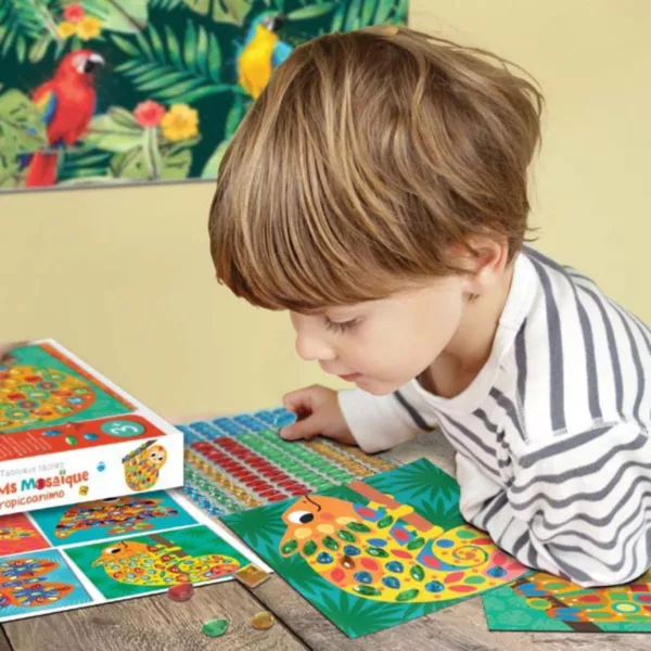 Творчески комплект Мозайка с диаманти Тропик за деца с цветни камъчета и картонени шаблони