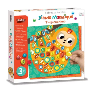 Кутия на творчески комплект Мозайка с диаманти Тропик с шаблон ленивец и цветни камъчета