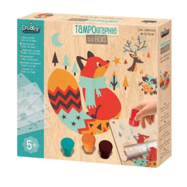 Творчески комплект за печат върху дърво Горски животни с шаблони и мастила за деца 5+