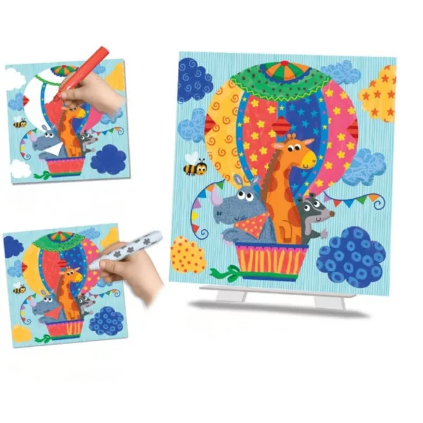 Картина с животни в балон оцветена с магически флумастери от творчески комплект