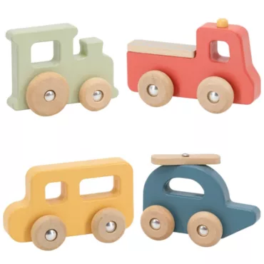 Комплект дървени превозни средства за малки ръчички PolarB пастелни колички от дърво