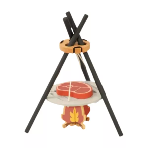 Комплект за игра къмпинг за малки приключенци Tooky Toy дървено огнище с месо