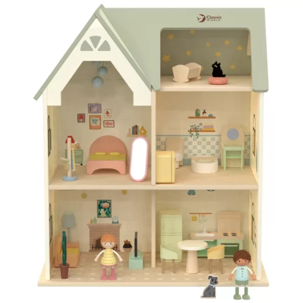 Моят уютен дом голяма дървена къща за кукли с мебели и фигурки 3+