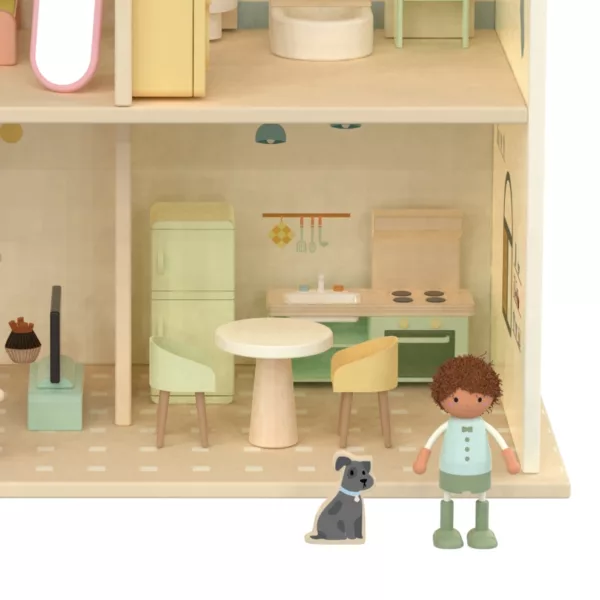Дървена къща за кукли кухня и трапезария с мебели за ролеви игри