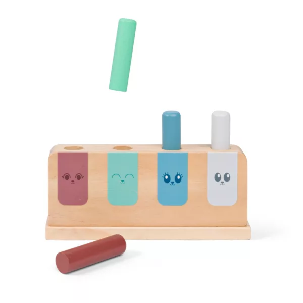 Дървена игра с изскачащи пръчици цветна дървена основа 18+ месеца