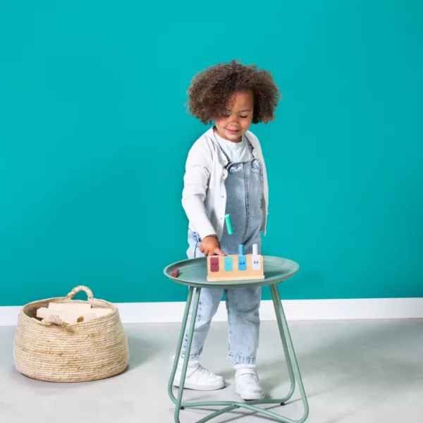 Дървена игра с изскачащи пръчици цветна бебешка игра 18+ месеца