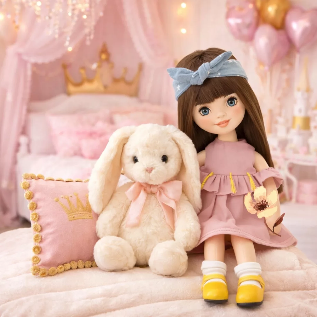 Мека кукла Софи в розова рокля с платнена чанта Sweet Sisters за деца 3+