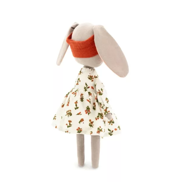 Меко зайче Луси с цветна памучна рокля и текстилен дизайн 0+