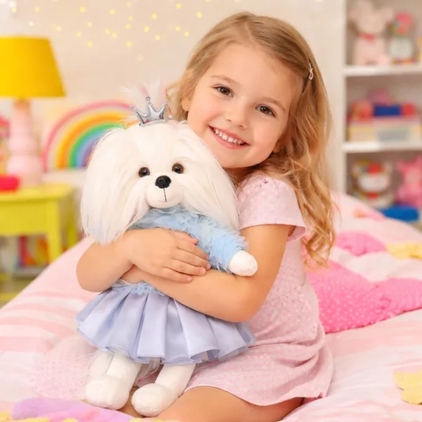 Плюшено кученце Мими принцеса в синя рокля с корона за деца 3+ години