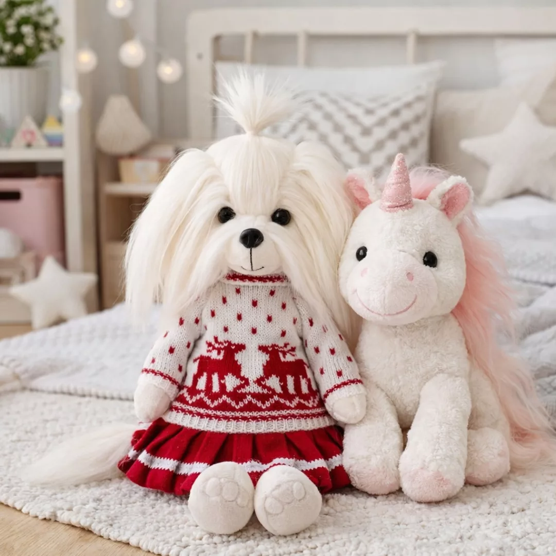 Плюшено кученце Мими с рокля Lucky Doggy, мек плюш, бяло, за деца 3+