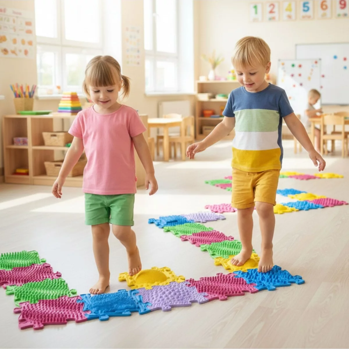 Сензорна пътека от цветни релефни плочки за баланс и развитие при деца