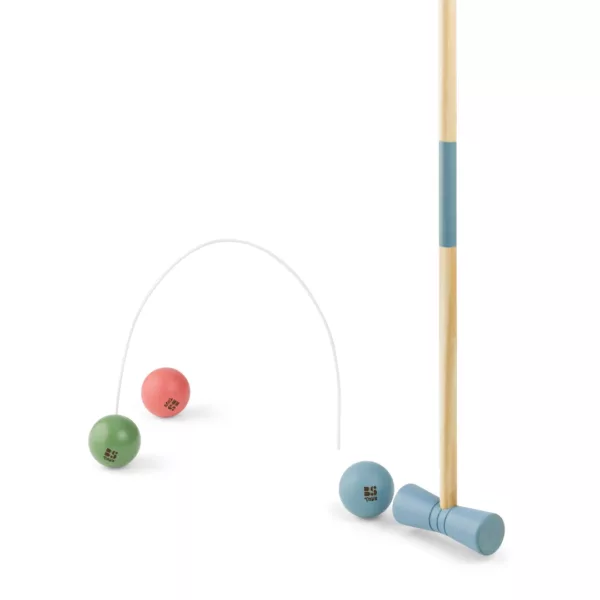 Дървен крокет комплект за деца с обръч и цветни топки за дворна игра 3+