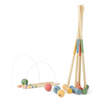 Дървен крокет комплект за деца с четири чукчета и цветни топки 3+