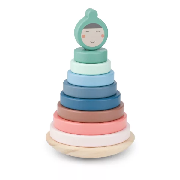 Дървена кула за нанизване на рингове BS Toys пастелна дървена играчка 18+ месеца