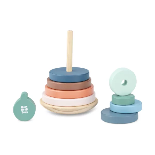 Дървена кула за нанизване на рингове BS Toys дървени части пастелни цветове 18+ месеца