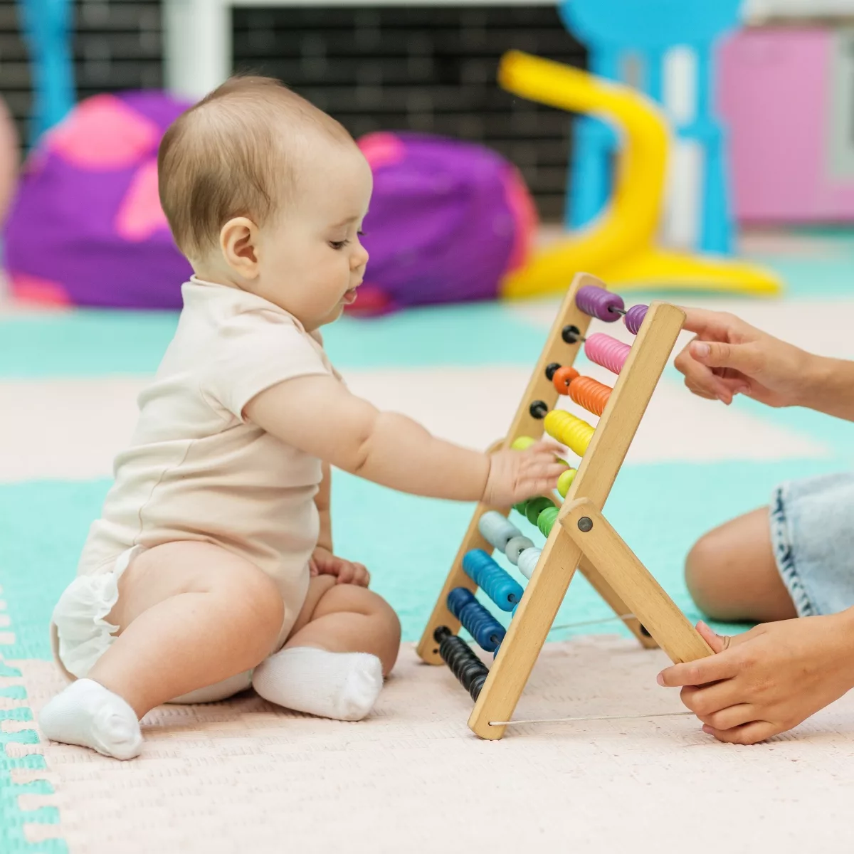 Дървено сметало с цветни мъниста образователна играчка за бебета