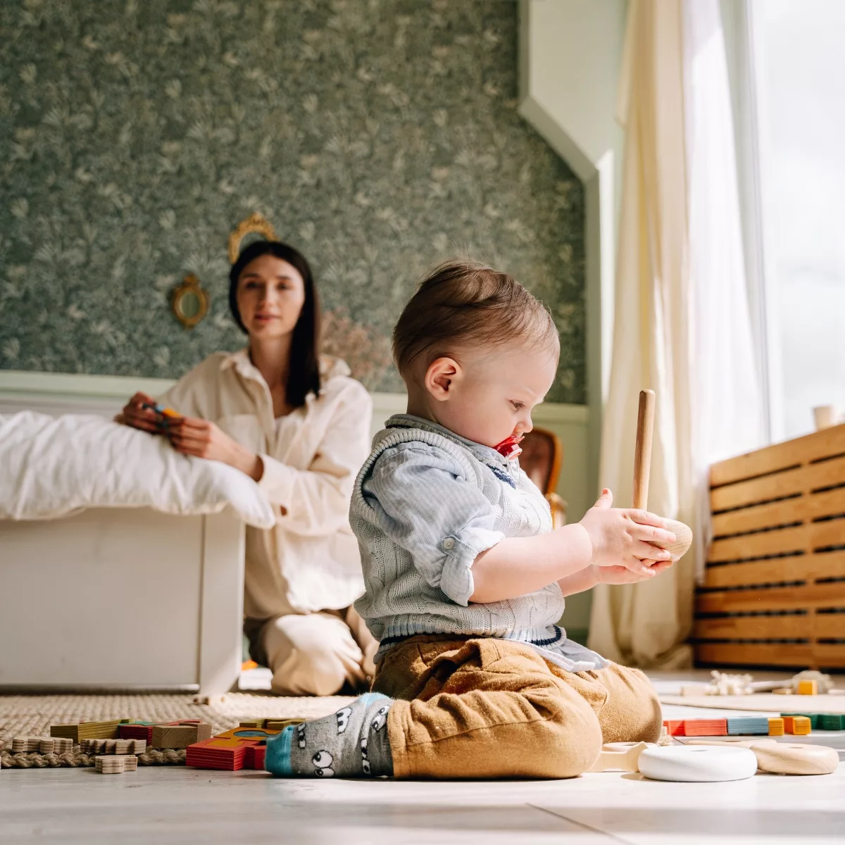 Дървена бебешка играчка за подреждане и сортиране на форми за развитие