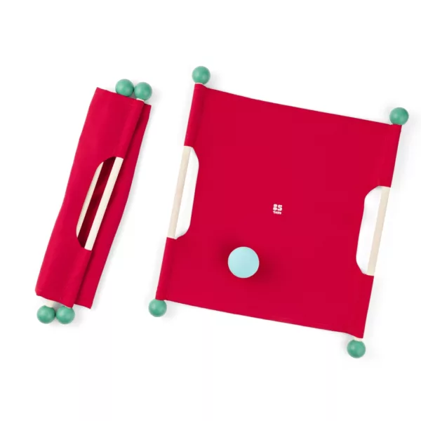 Детска игра за двама Флип тенис с червена текстилна платформа, дървени дръжки и топка 6+