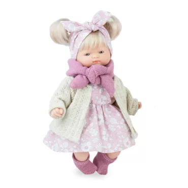 Кукла бебе Лора с розова рокля и шал от винил 26 см за деца