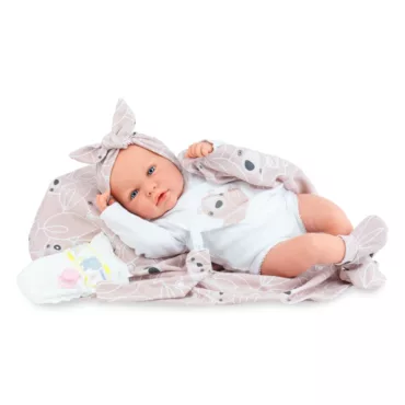 Кукла бебе Селена с аксесоари розова рокля винилова кукла 45 см