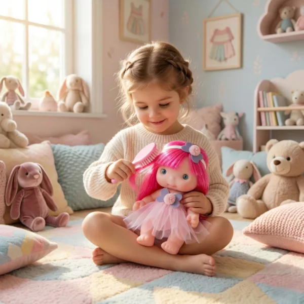 Детска кукла Piu Луна с дълга розова коса за ресане винил 26 см