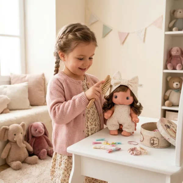 Детска кукла Piu Мия с дълга кафява коса за ресане винил 26 см