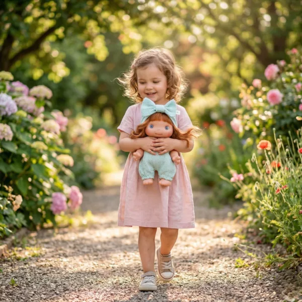 Детска кукла Piu Ная за игра навън със зелена панделка винил 26 см