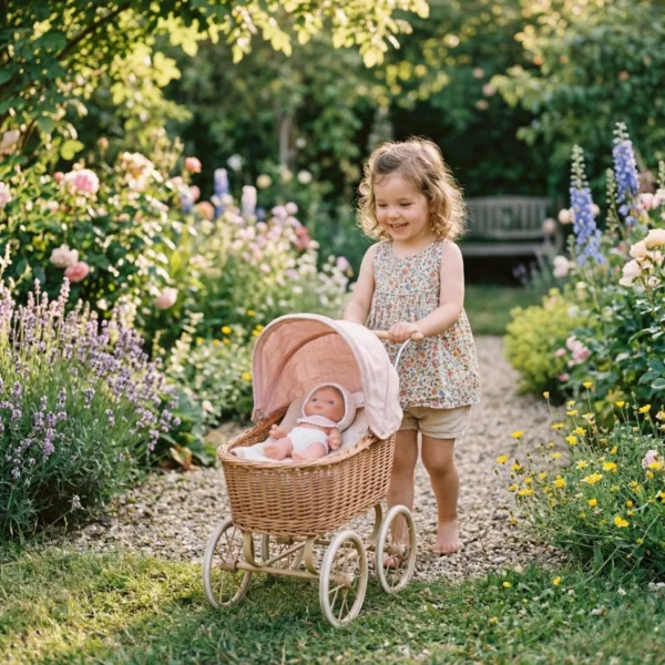 Детска кукла бебе Piu Тея в количка с дрешки и шапка винил 26 см