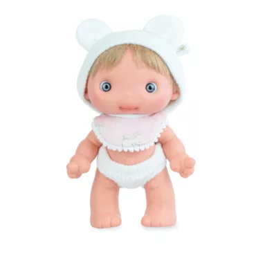 Детска кукла бебе Piu Тея с шапка и бебешки дрехи винил 26 см