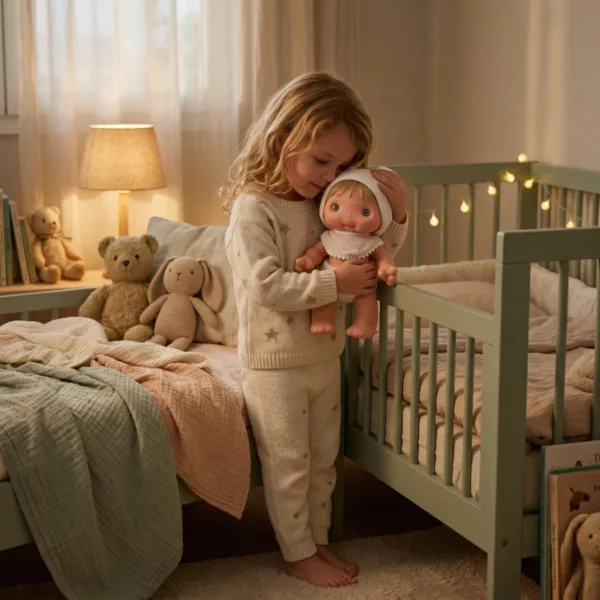 Детска кукла бебе Piu Тея за приспиване с дрешки и шапка винил