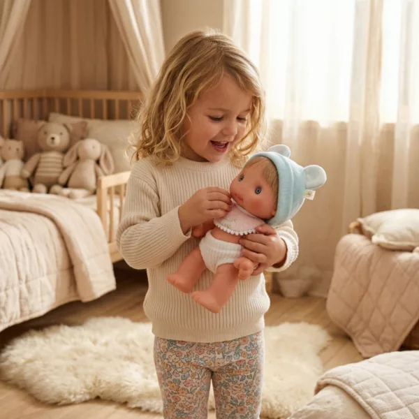 Детска кукла бебе Piu Тея за грижа с меки дрешки и шапка винил